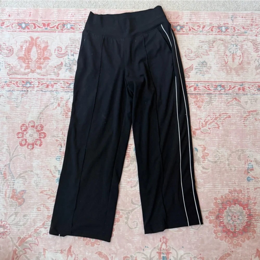 athleta Venice Black Track Pants with White Stripe - Picture 1 of 4